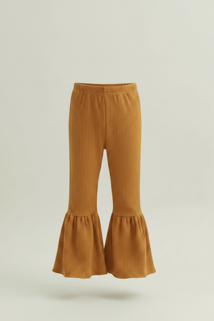 Pantalon Patte D'Éléphant Ocre Côtelé Évasé Volants Enfant - Jaune Maille - vue 3
