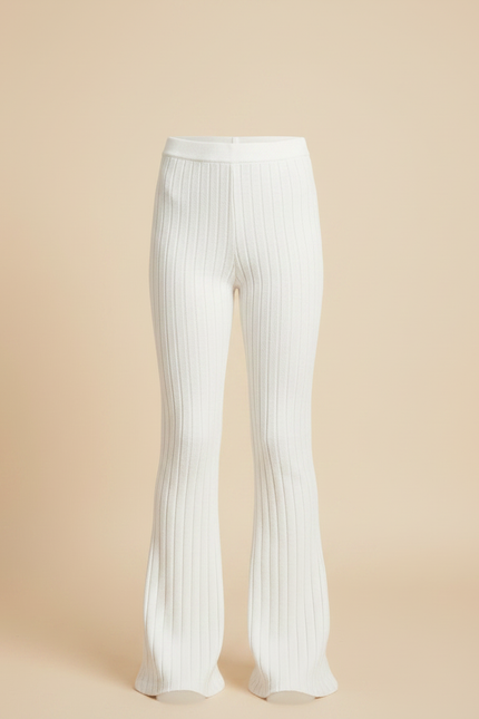 Pantalon Patte D'Éléphant Blanc Tricot Côtelé Confortable Fille - Maille - vue 3