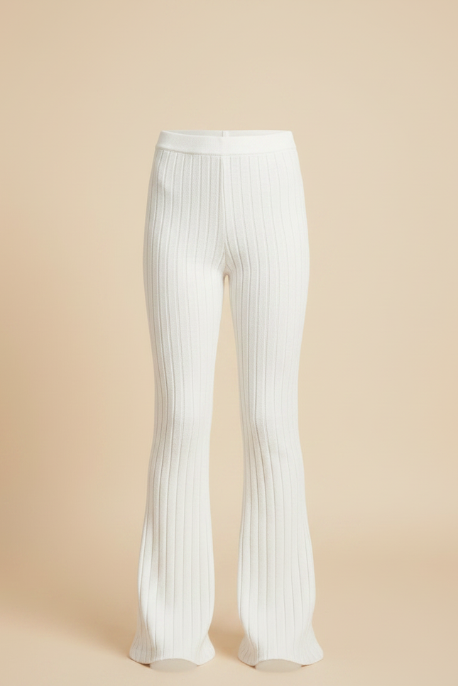 Pantalon Patte D'Éléphant Blanc Tricot Côtelé Confortable Fille - Maille - vue 3