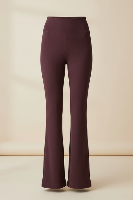 Pantalon Patte D'Éléphant Côtelé Bordeaux Taille Haute Évasé - Maille - vue 3