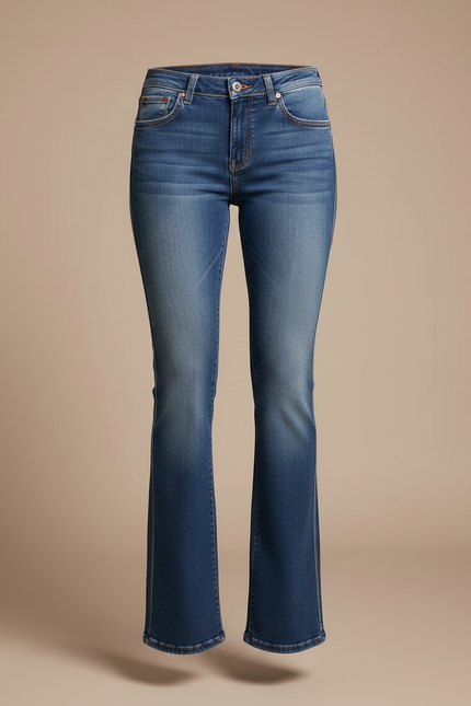 Pantalon Patte D'Éléphant Jean Bleu Délavé Brodé Taille Basse - vue 3