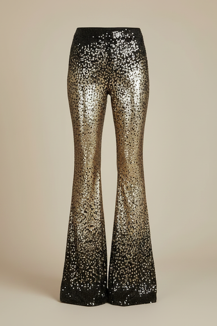 Pantalon Patte D'Éléphant Paillettes Dorées Dégradé Noir Évasé - Multicolore Polyester - vue 3