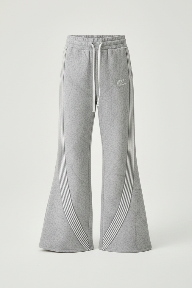 Pantalon Patte D'Éléphant Gris Sportif Évasé Rayures Blanches - Molleton - vue 3