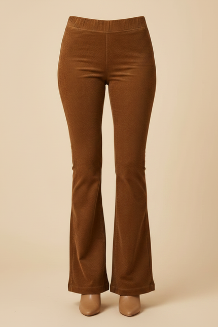 Pantalon Patte D'Éléphant Marron Côtelé Élastiqué Confortable Femme - Cordé - vue 3